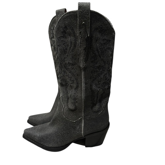 Jeffrey Campbell Dagget Cowboy Boots Dark Gray Distressed - Picture 2 of 5